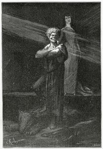 Caos vencido - ilustração do homem rindo, século XIX (gravura bw) de Georges Marie Rochegrosse